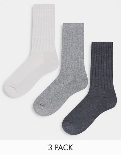 Lot de 3 paires de chaussettes de sport avec semelle en tissu éponge - Tons gris - Asos Design - Modalova
