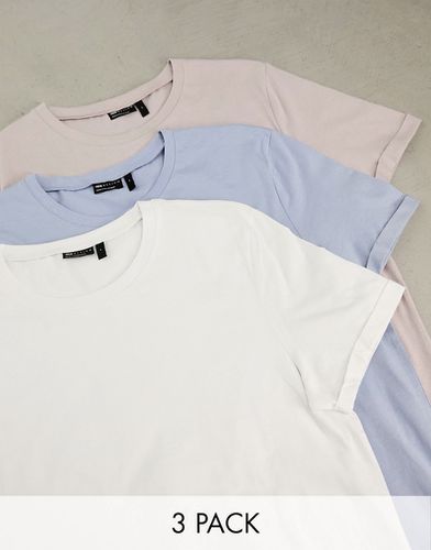 Lot de 3 t-shirts à manches retroussées - Blanc, rose et lilas - Asos Design - Modalova