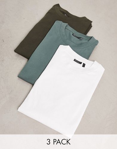 Lot de 3 t-shirts décontracté ras de cou - Kaki, blanc et noir - Asos Design - Modalova