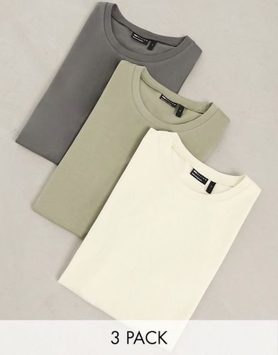 Lot de 3 t-shirts moulants - Écru, kaki et gris - Asos Design - Modalova