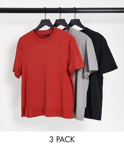 Lot de 3 t-shirts ras de cou à manches retroussées - Rouge, gris chiné et noir - Asos Design - Modalova