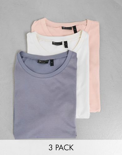 Lot de 3 t-shirts ras de cou - Blanc, rose et bleu délavé - Asos Design - Modalova