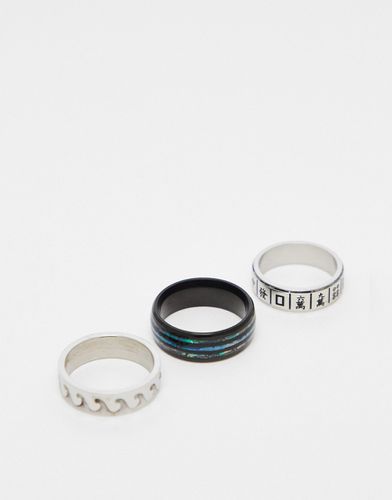 Lot de 3 anneaux en acier inoxydable avec détails irisés à motif vague - Asos Design - Modalova