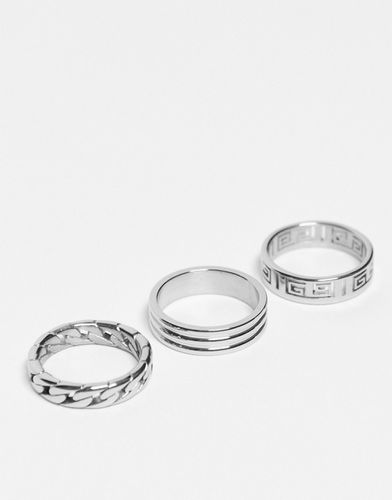 Lot de 3 anneaux en acier inoxydable imperméable avec motif grec et détail corde - Asos Design - Modalova