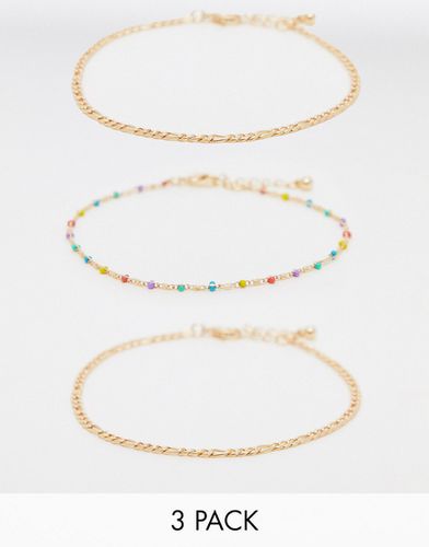 Lot de 3 bracelets de cheville en chaînes variées et émail pastel - Asos Design - Modalova