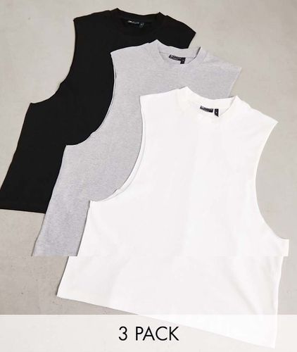 Lot de 3 débardeurs décontractés à emmanchures larges - Blanc, noir, gris chiné - Asos Design - Modalova