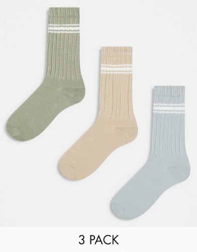 Lot de 3 paires de chaussettes accordéon à rayures - Couleurs neutres - Asos Design - Modalova