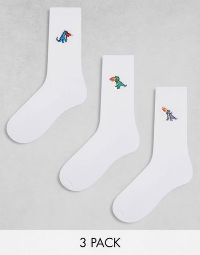 Lot de 3 paires de chaussettes avec dinosaures brodés - Asos Design - Modalova