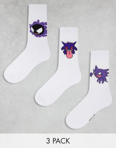 Lot de 3 paires de chaussettes de sport à imprimé Pokémon Ectoplasma - Asos Design - Modalova