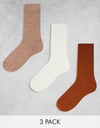 Lot de 3 paires de chaussettes hautes - Tons marron - Asos Design - Modalova