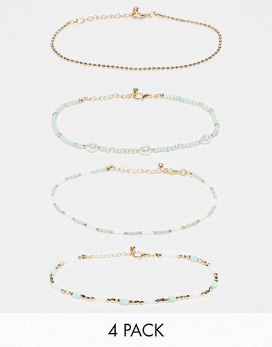 Lot de 4 bracelets de cheville avec perles vertes et dorées - Asos Design - Modalova