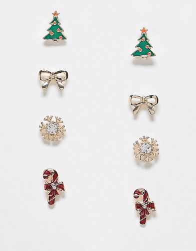 Lot de 4 paires de boucles d'oreilles originales pour Noël motif sapin et sucre d'orge - Asos Design - Modalova