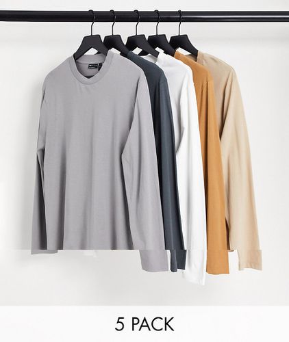 Lot de 5 t-shirts ras de cou à manches longues - Multiples couleurs - Asos Design - Modalova
