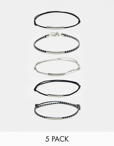 Lot de 5 bracelets en corde à barre - Noir et blanc - Asos Design - Modalova