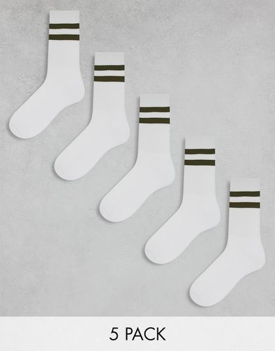 Lot de 5 paires de chaussettes à bandes - Vert foncé et - Asos Design - Modalova