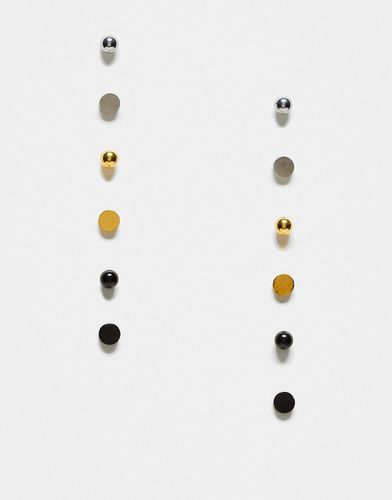 Lot de 6 paires de boucles d'oreilles en acier inoxydable étanche - Argenté, doré et noir mat - Asos Design - Modalova