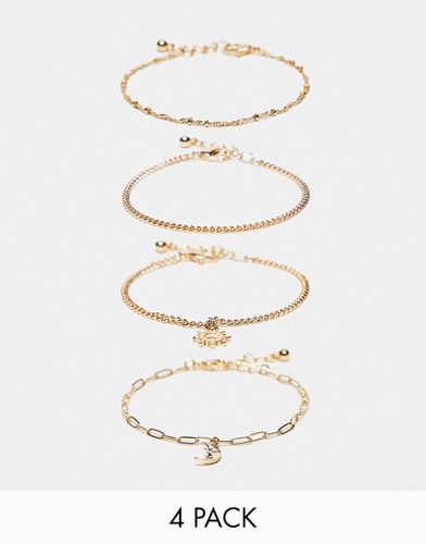 Lot de 4 bracelets à breloques lune et soleil - Asos Design - Modalova
