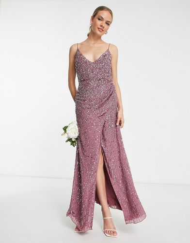 L'invitée - Robe longue caraco avec ornements et côtés drapés - Orchidée - Asos Design - Modalova