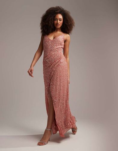 L'invitée - Robe longue drapée sur le côté à fines bretelles et sequins - Vieux - Asos Design - Modalova