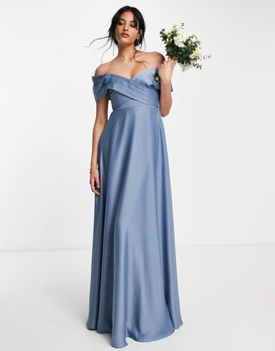 L'invitée - Robe longue en satin à encolure Bardot et jupe longue - cendré - Asos Design - Modalova