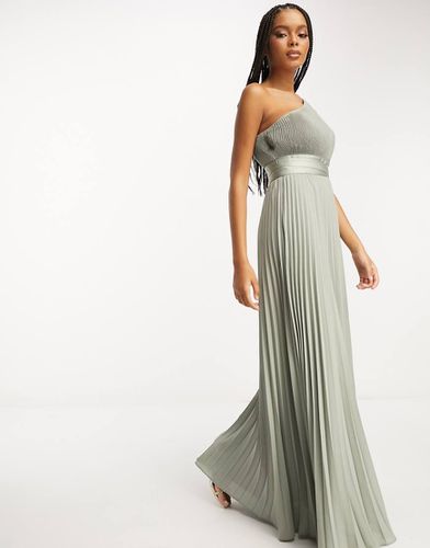 L'invitée - Robe longue plissée asymétrique nouée à la taille - Sauge - Asos Design - Modalova