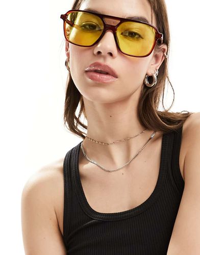 Lunettes aviateur tendance à monture fine et verres jaunes - Asos Design - Modalova