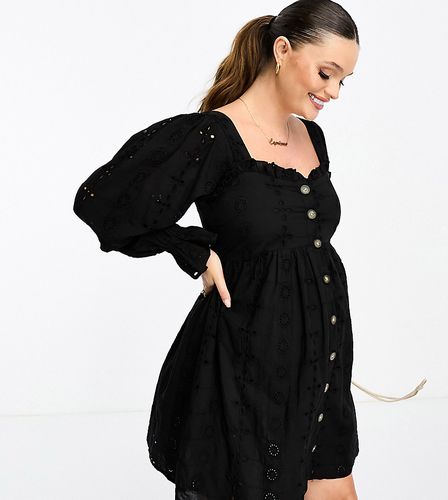 ASOS DESIGN Maternity - Exclusivité - Robe boutonnée à encolure carrée et broderies - Noir - Asos Maternity - Modalova