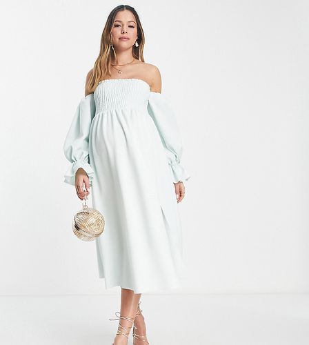 ASOS DESIGN Maternity - Robe de bal de promo mi-longue à fronces avec encolure Bardot et manches blousantes - Asos Maternity - Modalova