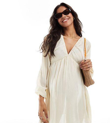 ASOS DESIGN Maternity - Robe de plage courte transparente à décolleté plongeant et rayures métallisées - Crème - Asos Maternity - Modalova