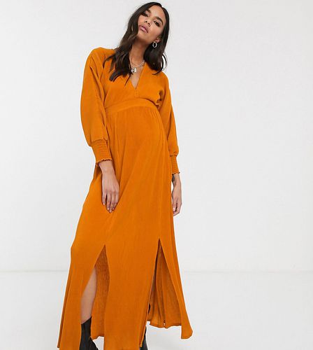 Maternity - Robe longue côtelée manches longues froncée à la taille - Orange - Asos Design - Modalova