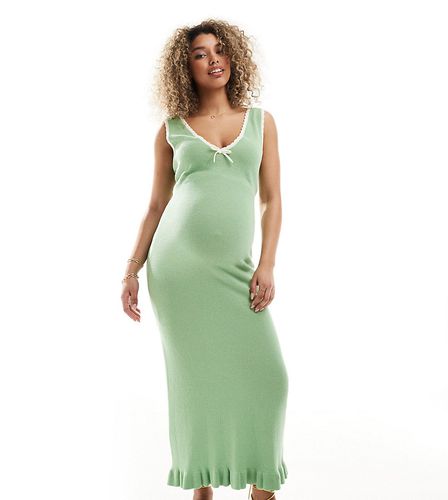 ASOS DESIGN Maternity - Robe longue en point mousse à bords contrastants - Vert et crème - Asos Maternity - Modalova
