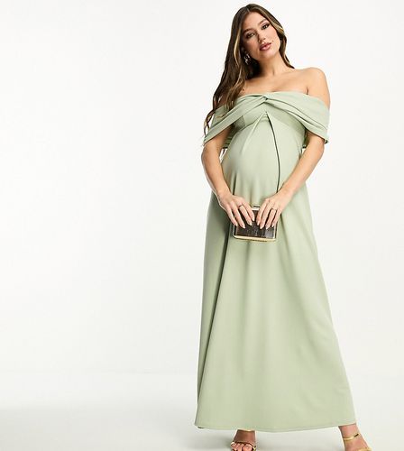 ASOS DESIGN Maternity - Robe longue torsadée à épaules dénudées style Bardot - Sauge - Asos Maternity - Modalova