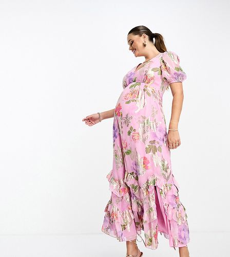 ASOS DESIGN Maternity - Robe longue volantée en lurex à imprimé rose - Rose - Asos Maternity - Modalova