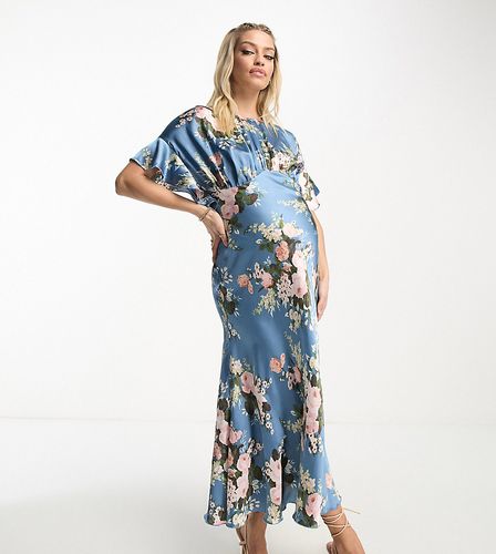 ASOS DESIGN Maternity - Robe mi-longue en satin avec imprimé fleuri vintage et corsage bouffant - Asos Maternity - Modalova