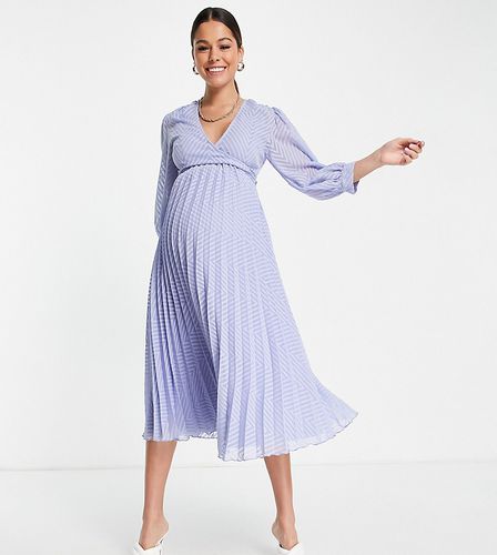 ASOS DESIGN Maternity - Robe mi-longue plissée d'allaitement coupe portefeuille à motif chevrons - cendré - ASOS Maternity - Modalova