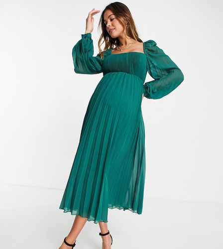 ASOS DESIGN Maternity - Robe patineuse mi-longue plissée à encolure carrée - forêt - ASOS Maternity - Modalova
