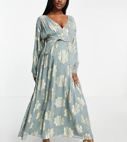 ASOS DESIGN Maternity - Robe rétro mi-longue avec manches chauve-souris et ceinture en jacquard métallisé - Asos Maternity - Modalova