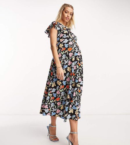 ASOS DESIGN Maternity - Robe rétro mi-longue et boutonnée à manches évasées et imprimé fleuri - Asos Maternity - Modalova