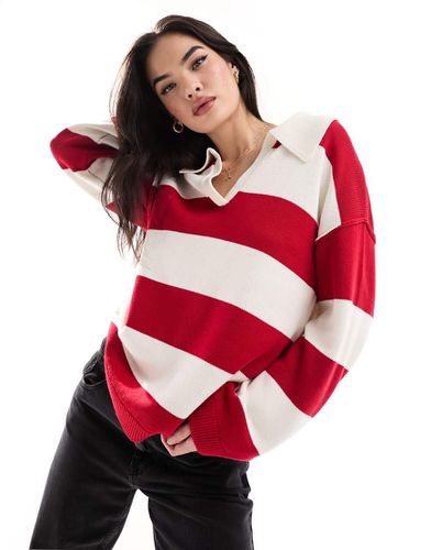 Maillot de rugby oversize en maille rayée - Rouge - Asos Design - Modalova