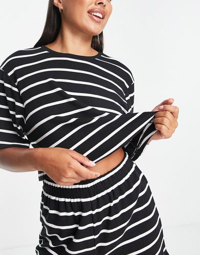 Mix & Match - T-shirt de pyjama côtelé à rayures - Noir et blanc - Asos Design - Modalova