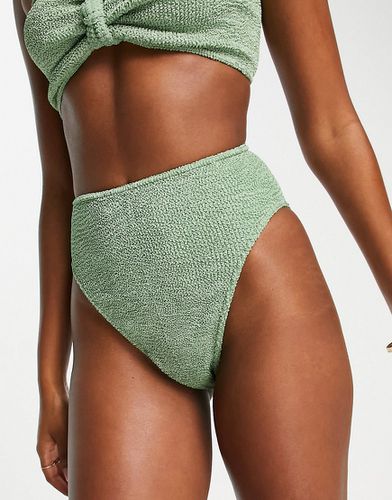 Mix and match - Bas de bikini échancré à taille haute et effet froissé - Kaki - Asos Design - Modalova