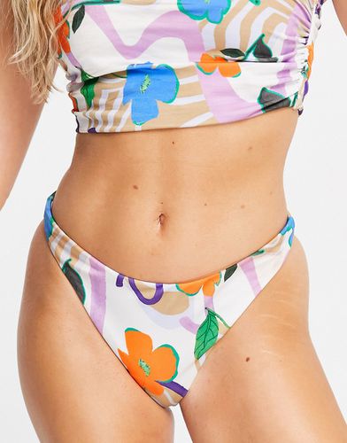 Mix and Match - Bas de bikini échancré taille basse à imprimé tourbillon fleuri - Asos Design - Modalova