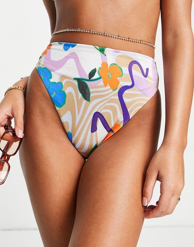 Mix and Match - Bas de bikini taille haute échancré à imprimé tourbillon fleuri - Asos Design - Modalova