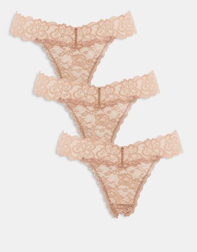 Minnie - Lot de 3 strings en dentelle - Neutre - Asos Design - Modalova