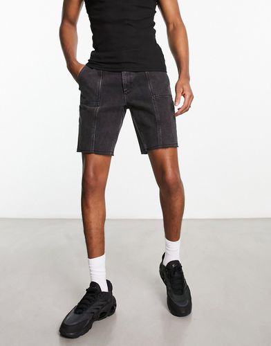 Short en jean rigide classique avec surpiqûres - Noir délavé - Asos Design - Modalova
