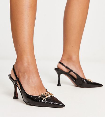 Stockholm - Chaussures larges effet croco à talon mi-haut et ornement mors - Noir - Asos Design - Modalova