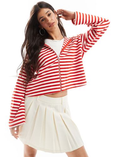 Sweat à capuche ultra doux coupe carrée avec fermeture éclair - Rouge et blanc rayé - Asos Design - Modalova