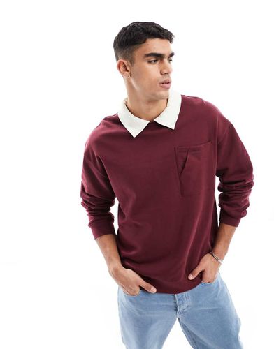 Sweat style polo de rugby oversize avec col contrastant - Bordeaux - Asos Design - Modalova