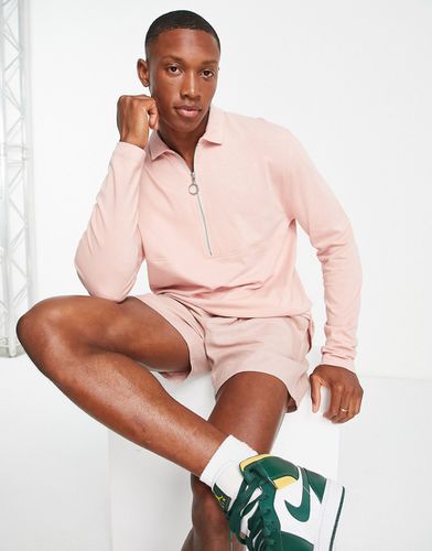 Polo décontracté à manches longues avec tirette anneau de fermeture éclair - Asos Design - Modalova