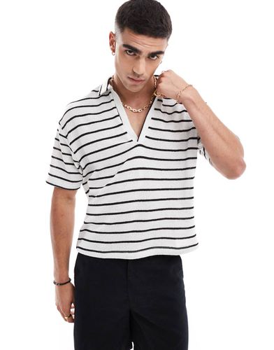 Polo décontracté en maille ajourée rayée - Bleu marine/ - Asos Design - Modalova